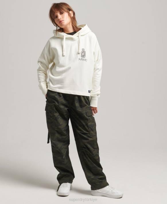 kadınlar Superdry beyaz nostalji yama hoodie NNTB5819