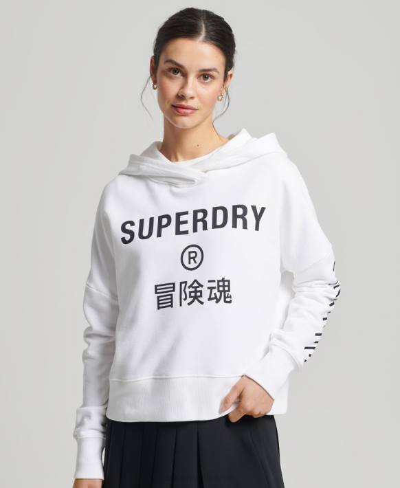kadınlar Superdry beyaz spor kırpma kutusu kapşonlu NNTB5989