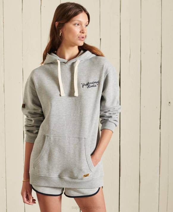 kadınlar Superdry gri büyük boy iş giysisi kapşonlu NNTB6175
