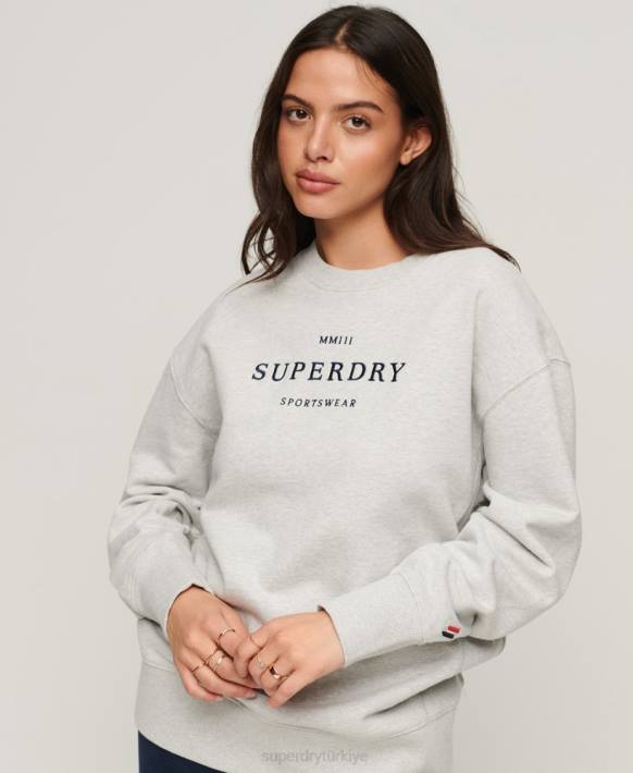 kadınlar Superdry gri hanedanlık armaları büyük boy mürettebat sweatshirt NNTB3288
