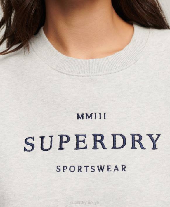 kadınlar Superdry gri hanedanlık armaları büyük boy mürettebat sweatshirt NNTB3288