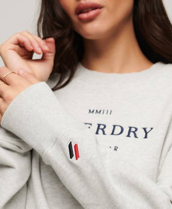 kadınlar Superdry gri hanedanlık armaları büyük boy mürettebat sweatshirt NNTB3288