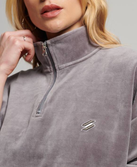 kadınlar Superdry gri kadife henley sweatshirt NNTB3362