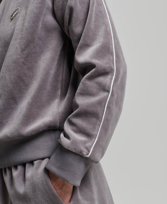 kadınlar Superdry gri kadife henley sweatshirt NNTB3362