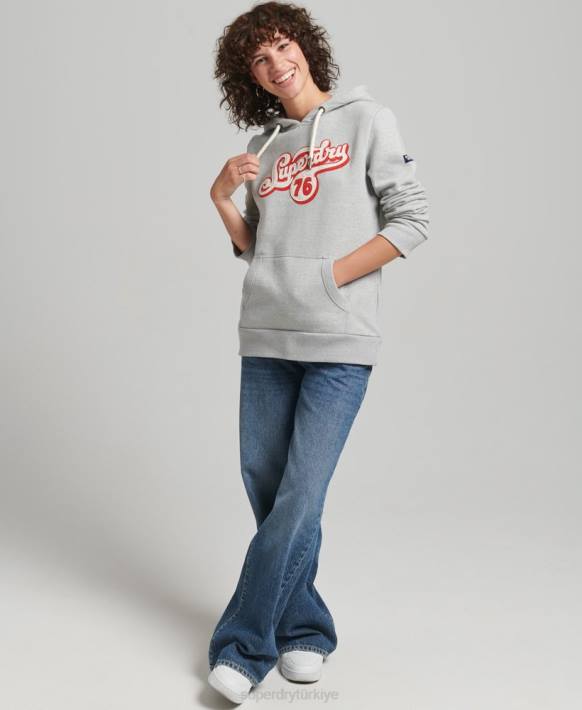 kadınlar Superdry gri nostalji betik kapşonlu NNTB3418