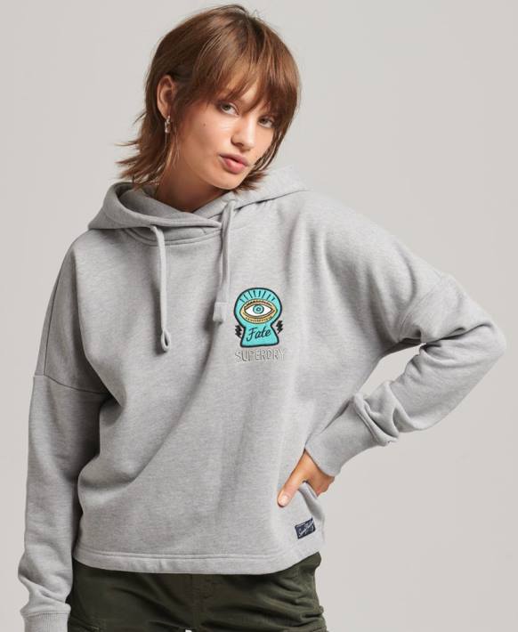 kadınlar Superdry gri nostalji yama hoodie NNTB5986