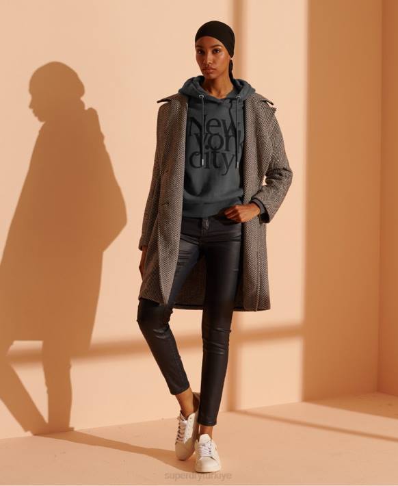 kadınlar Superdry gri nyc kez kırpılmış kapşonlu NNTB6136