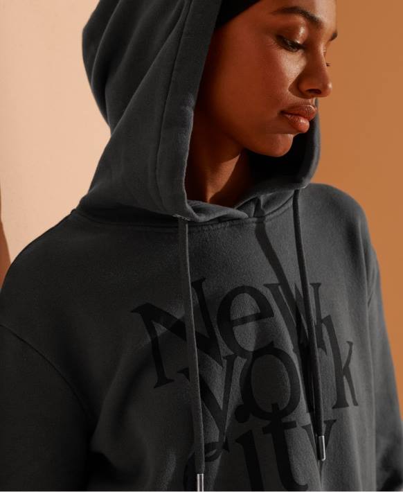 kadınlar Superdry gri nyc kez kırpılmış kapşonlu NNTB6136