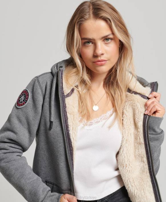 kadınlar Superdry gri organik pamuklu siyah ayı borg fermuarlı kapşonlu NNTB5991