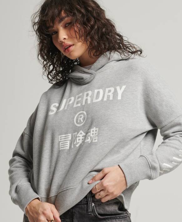 kadınlar Superdry gri spor kırpma kutusu kapşonlu NNTB5898