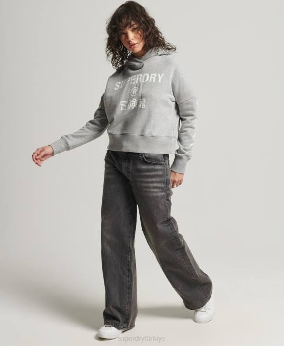 kadınlar Superdry gri spor kırpma kutusu kapşonlu NNTB5898