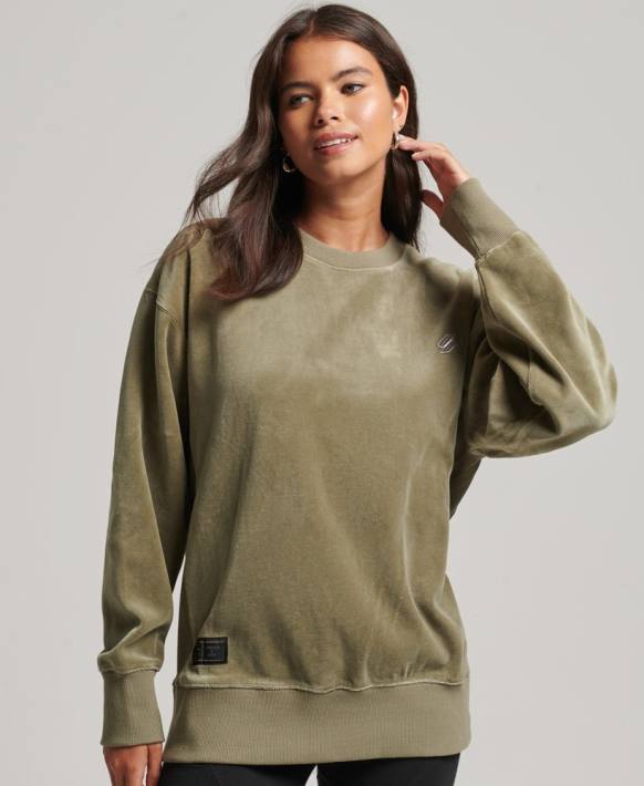 kadınlar Superdry haki code s logosu velur büyük boy ekip NNTB6013