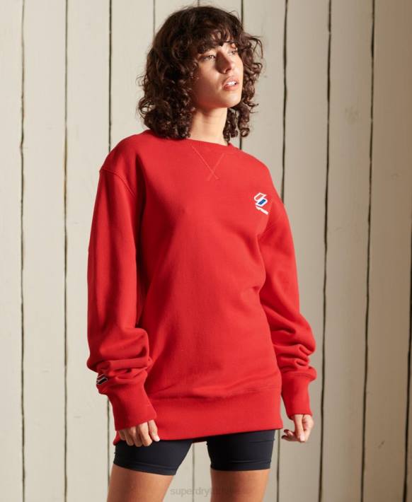 kadınlar Superdry kırmızı code essential dökümlü ekip sweatshirt NNTB6176