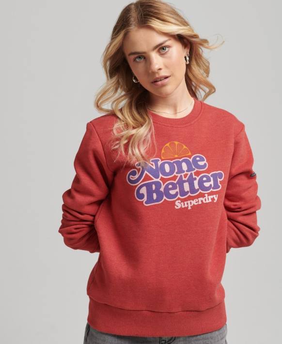 kadınlar Superdry kırmızı cooper nostalji ekip sweatshirt NNTB6072