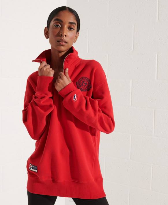 kadınlar Superdry kırmızı şehir koleji büyük boy yarım fermuarlı eşofman üstü NNTB5959
