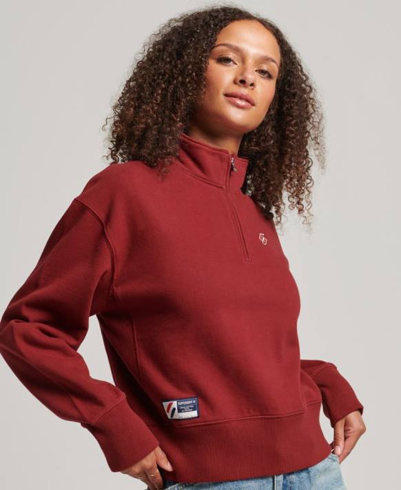 kadınlar Superdry kırmızı essential logolu yarım fermuarlı sweatshirt NNTB6051