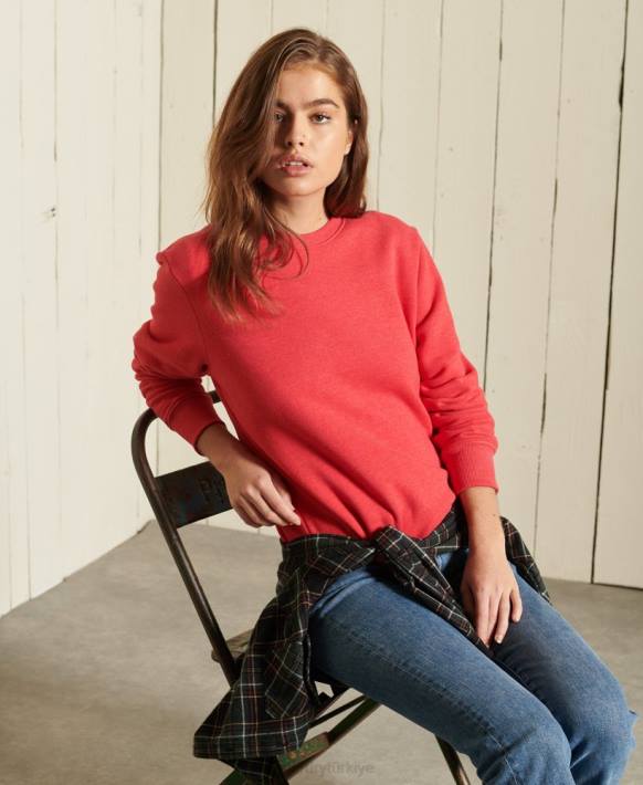 kadınlar Superdry kırmızı organik pamuklu eski logo ekip sweatshirt NNTB5940