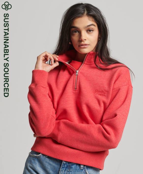 kadınlar Superdry kırmızı organik pamuklu eski logo henley sweatshirt NNTB3427