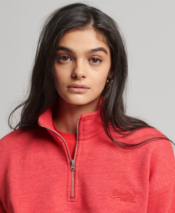 kadınlar Superdry kırmızı organik pamuklu eski logo henley sweatshirt NNTB5795