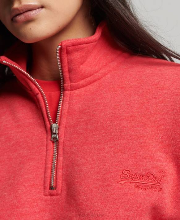 kadınlar Superdry kırmızı organik pamuklu eski logo henley sweatshirt NNTB5795
