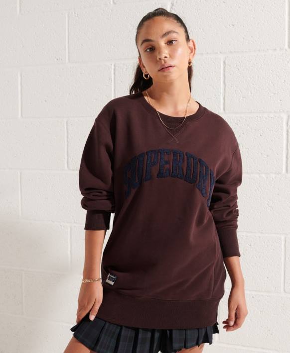 kadınlar Superdry kırmızı varsity arch gevşek mürettebat sweatshirt NNTB5935