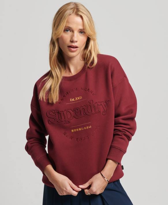 kadınlar Superdry kırmızı yerleşik ekip sweatshirt NNTB6021