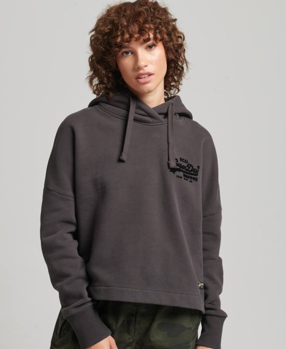 kadınlar Superdry kahverengi vintage logo kutusuna uygun kapşonlu NNTB6067