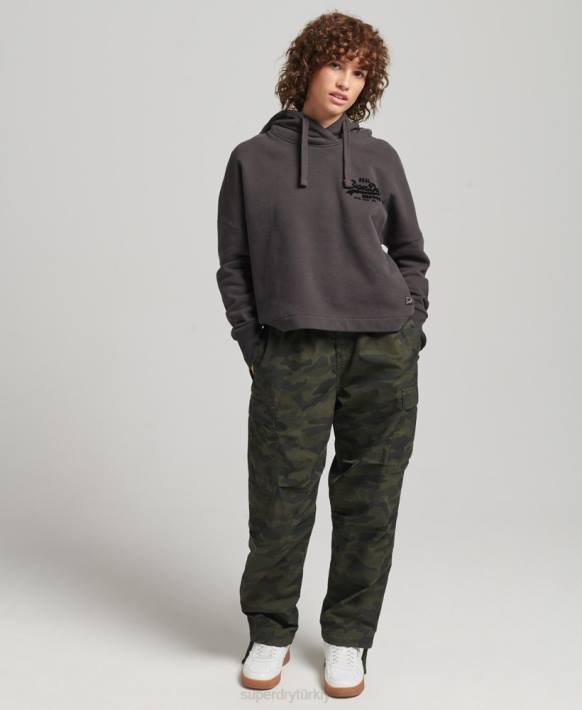 kadınlar Superdry kahverengi vintage logo kutusuna uygun kapşonlu NNTB6067