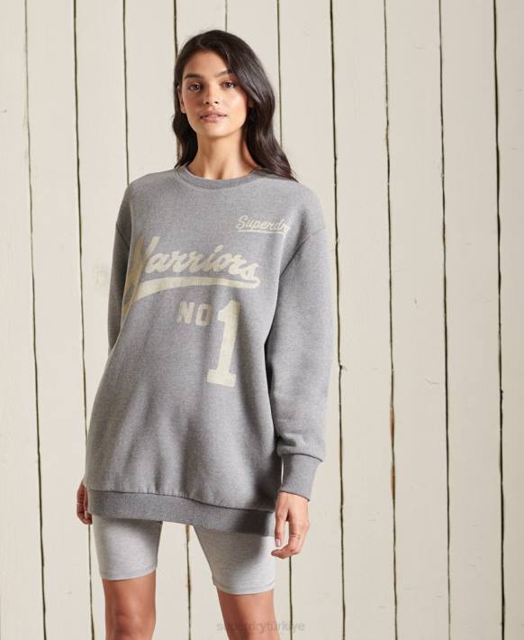 kadınlar Superdry koyu gri büyük beden üniversite ekibi sweatshirt NNTB5815