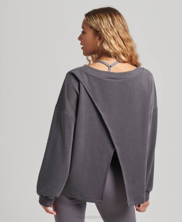 kadınlar Superdry koyu gri esnek rahat mürettebat sweatshirt NNTB6109