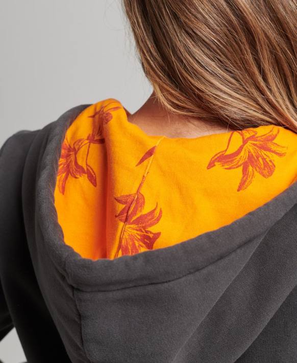 kadınlar Superdry koyu gri İçi tamamen baskılı fermuarlı kapüşonlu svetşört NNTB6027