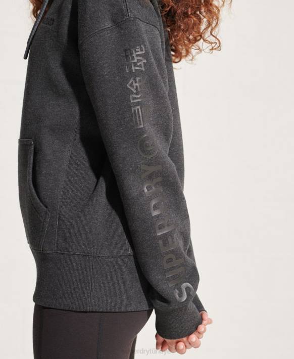 kadınlar Superdry koyu gri kurumsal logo kapşonlu NNTB6125