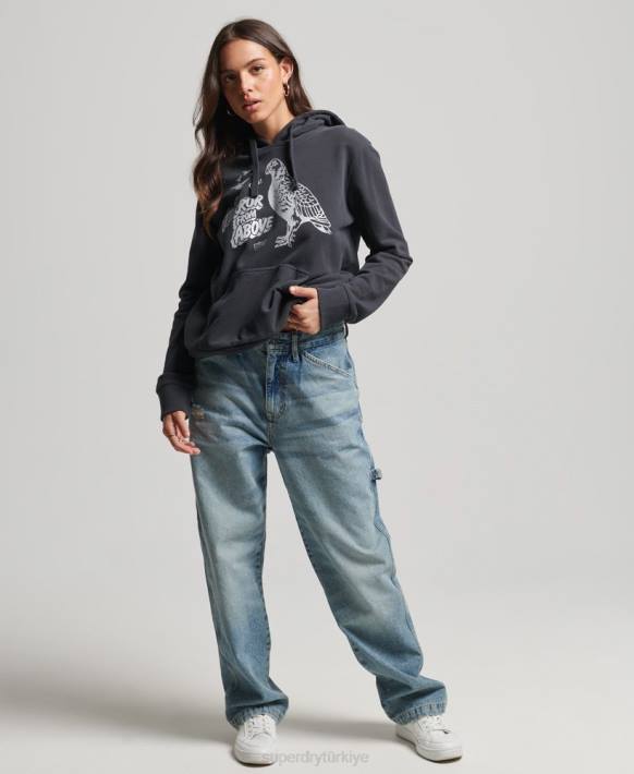 kadınlar Superdry koyu gri vintage b-film kapşonlu NNTB6097