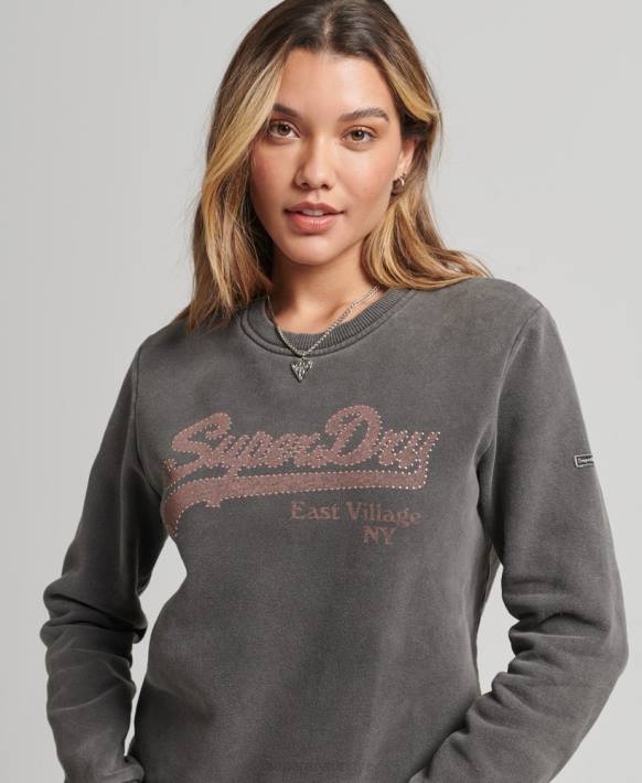kadınlar Superdry koyu gri vintage logo borough ekip sweatshirt NNTB5910