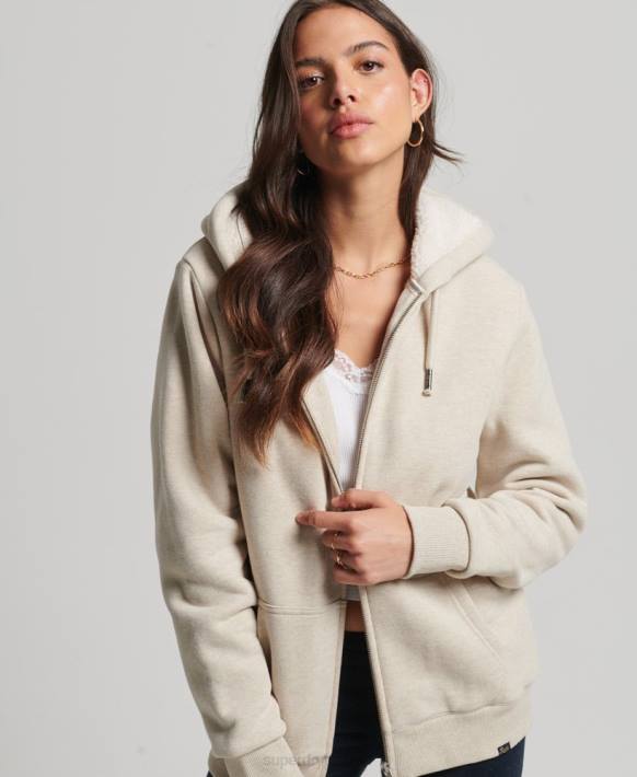kadınlar Superdry krem essential borg astarlı fermuarlı kapşonlu NNTB5743