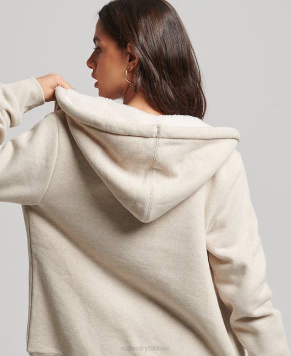 kadınlar Superdry krem essential borg astarlı fermuarlı kapşonlu NNTB5743