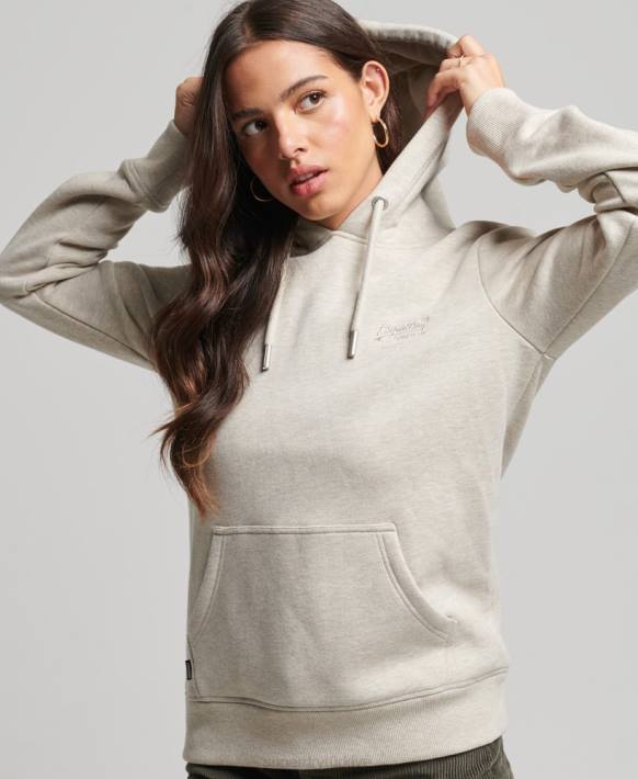 kadınlar Superdry krem organik pamuklu temel logolu kapşonlu NNTB6151