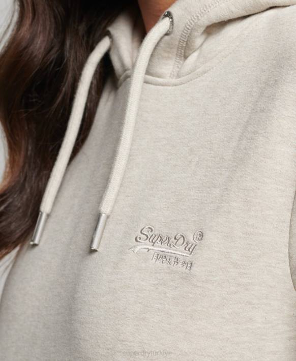 kadınlar Superdry krem organik pamuklu temel logolu kapşonlu NNTB6151