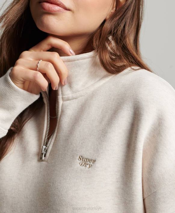 kadınlar Superdry krem vintage logo işlemeli henley top NNTB3465