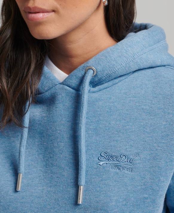 kadınlar Superdry mavi organik pamuklu temel logolu kapşonlu NNTB5746