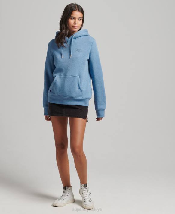 kadınlar Superdry mavi organik pamuklu temel logolu kapşonlu NNTB5746