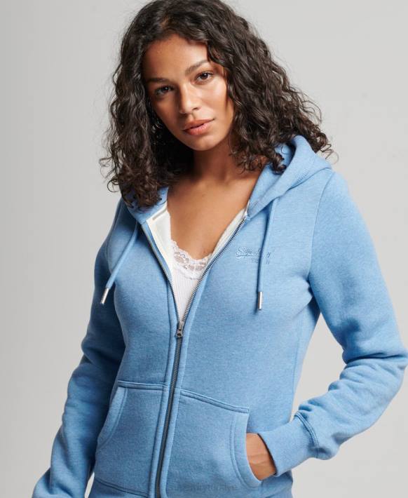 kadınlar Superdry mavi vintage logo işlemeli fermuarlı kapüşonlu svetşört NNTB3297