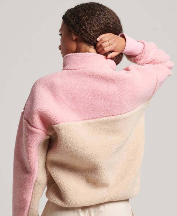 kadınlar Superdry mercan yumuşak astarlı henley borg sweatshirt NNTB5996