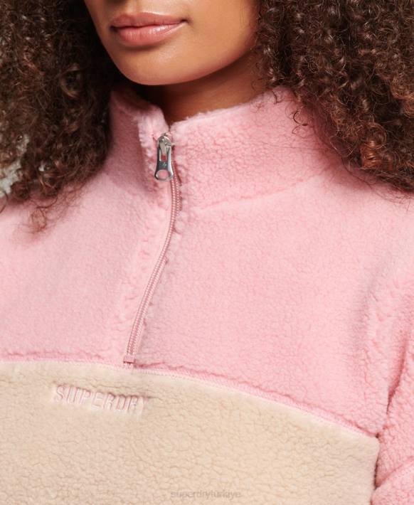 kadınlar Superdry mercan yumuşak astarlı henley borg sweatshirt NNTB5996