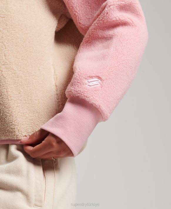 kadınlar Superdry mercan yumuşak astarlı henley borg sweatshirt NNTB5996