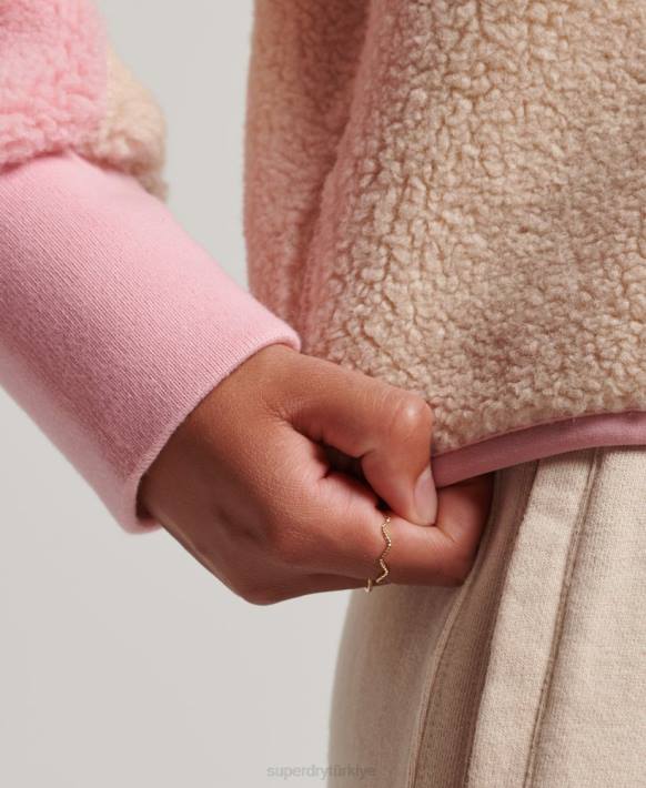 kadınlar Superdry mercan yumuşak astarlı henley borg sweatshirt NNTB5996