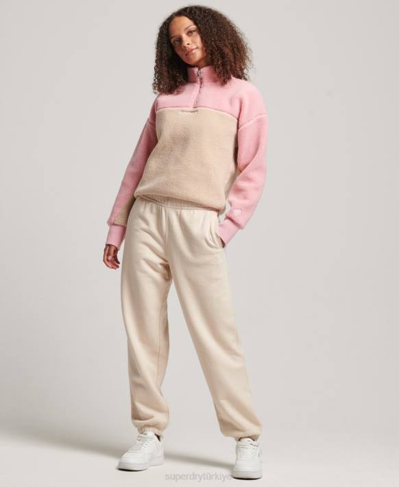 kadınlar Superdry mercan yumuşak astarlı henley borg sweatshirt NNTB5996