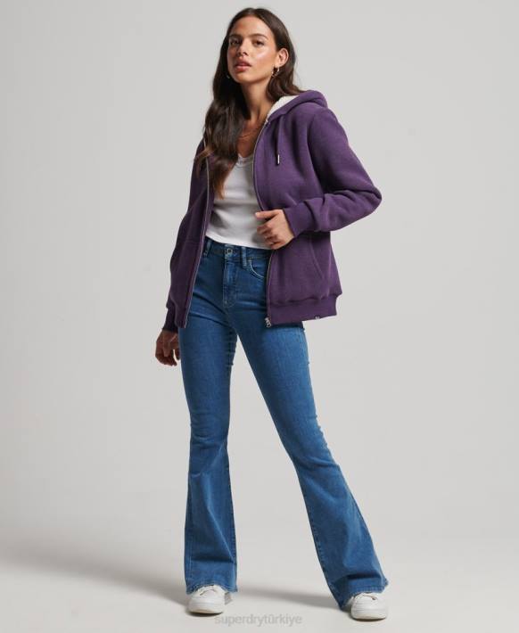 kadınlar Superdry mor essential borg astarlı fermuarlı kapşonlu NNTB5818