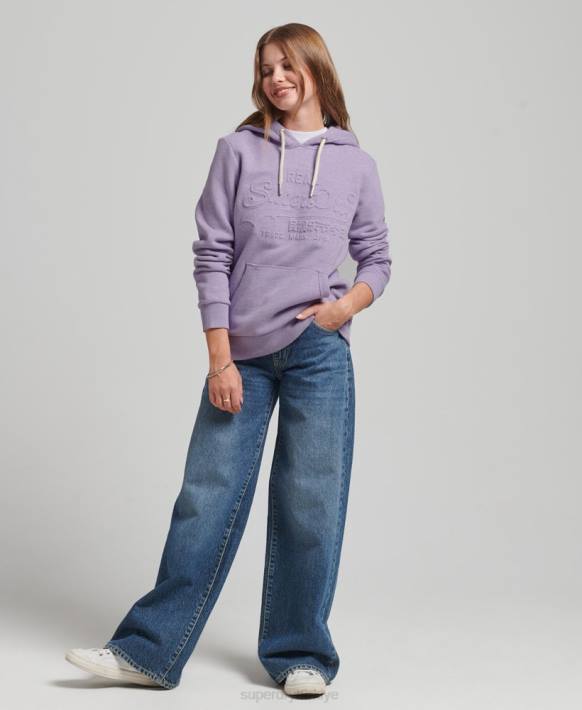 kadınlar Superdry mor kabartmalı grafik logolu kapşonlu NNTB5777