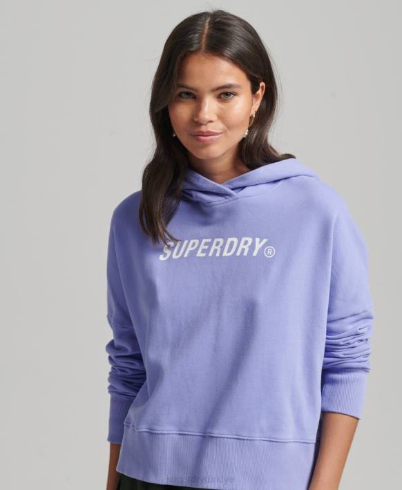 kadınlar Superdry mor kod çekirdek spor kırpma kutusu kapşonlu NNTB6071